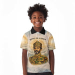 Haile Selassie I Ethiopia Kid Polo Shirt with King of Kings and Conquering Lion Cloud Rays and Regal Portrait
