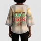 Haile Selassie I Ethiopia Kimono Sleeve Blouse with King of Kings and Conquering Lion Cloud Rays and Regal Portrait