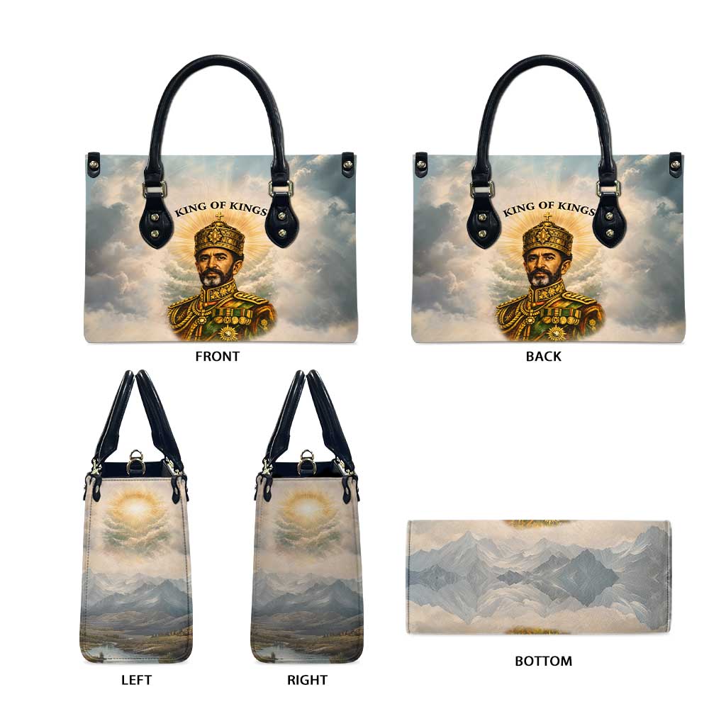 Haile Selassie I Ethiopia Leather Bag with King of Kings and Conquering Lion Cloud Rays and Regal Portrait - African Pride