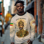 Haile Selassie I Ethiopia Long Sleeve Shirt with King of Kings and Conquering Lion Cloud Rays and Regal Portrait