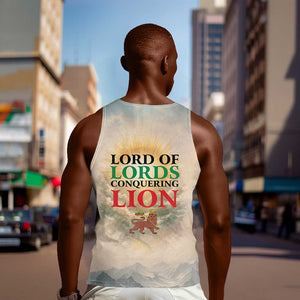 Haile Selassie I Ethiopia Men Tank Top with King of Kings and Conquering Lion Cloud Rays and Regal Portrait - African Pride