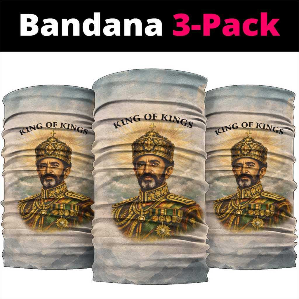 Haile Selassie I Ethiopia Neck Gaiter with King of Kings and Conquering Lion Cloud Rays and Regal Portrait - African Pride