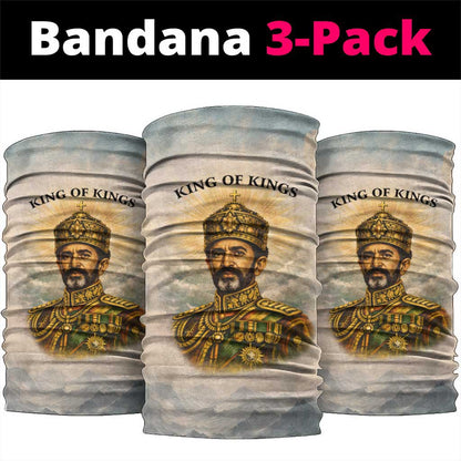 Haile Selassie I Ethiopia Neck Gaiter with King of Kings and Conquering Lion Cloud Rays and Regal Portrait - African Pride
