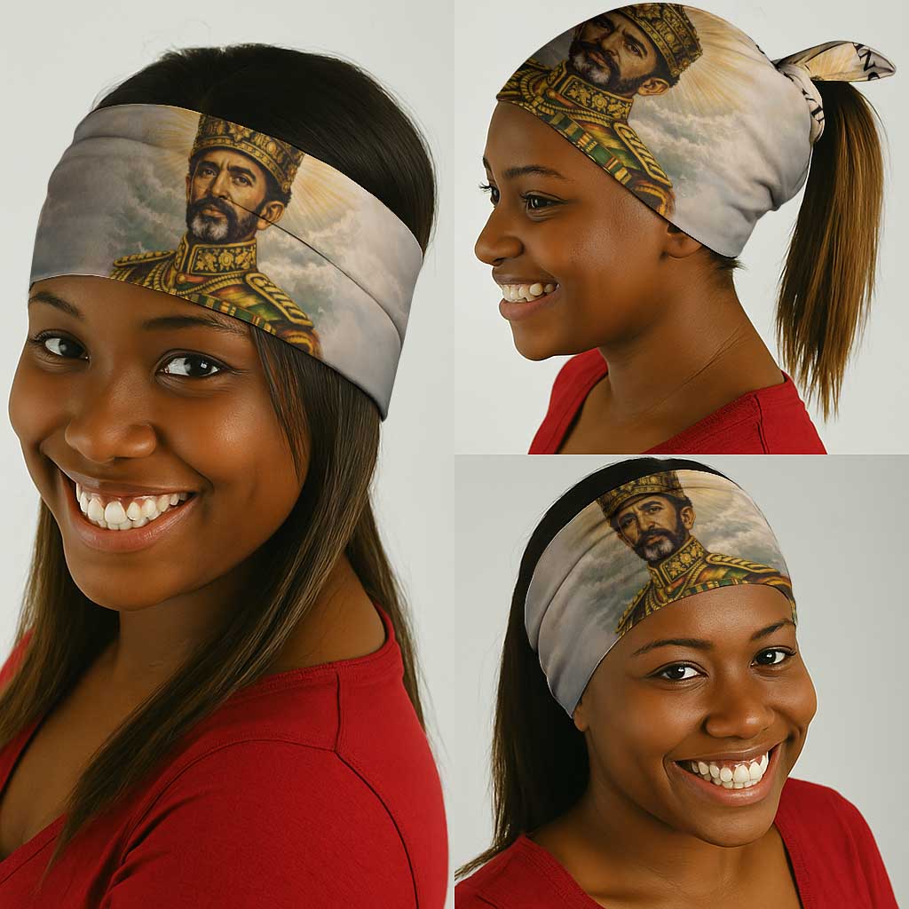 Haile Selassie I Ethiopia Neck Gaiter with King of Kings and Conquering Lion Cloud Rays and Regal Portrait - African Pride