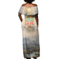 Haile Selassie I Ethiopia Off Shoulder Maxi Dress with King of Kings and Conquering Lion Cloud Rays and Regal Portrait