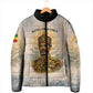 Haile Selassie I Ethiopia Padded Jacket with King of Kings and Conquering Lion Cloud Rays and Regal Portrait