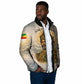 Haile Selassie I Ethiopia Padded Jacket with King of Kings and Conquering Lion Cloud Rays and Regal Portrait