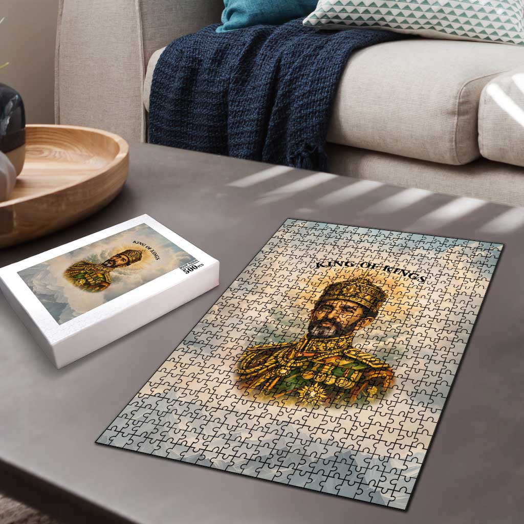 Haile Selassie I Ethiopia Puzzle with King of Kings and Conquering Lion Cloud Rays and Regal Portrait - African Pride