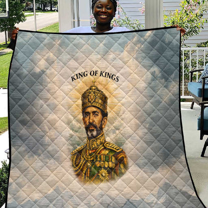 Haile Selassie I Ethiopia Quilt with King of Kings and Conquering Lion Cloud Rays and Regal Portrait - African Pride