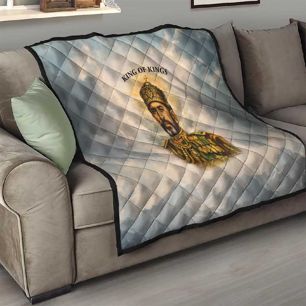 Haile Selassie I Ethiopia Quilt with King of Kings and Conquering Lion Cloud Rays and Regal Portrait - African Pride