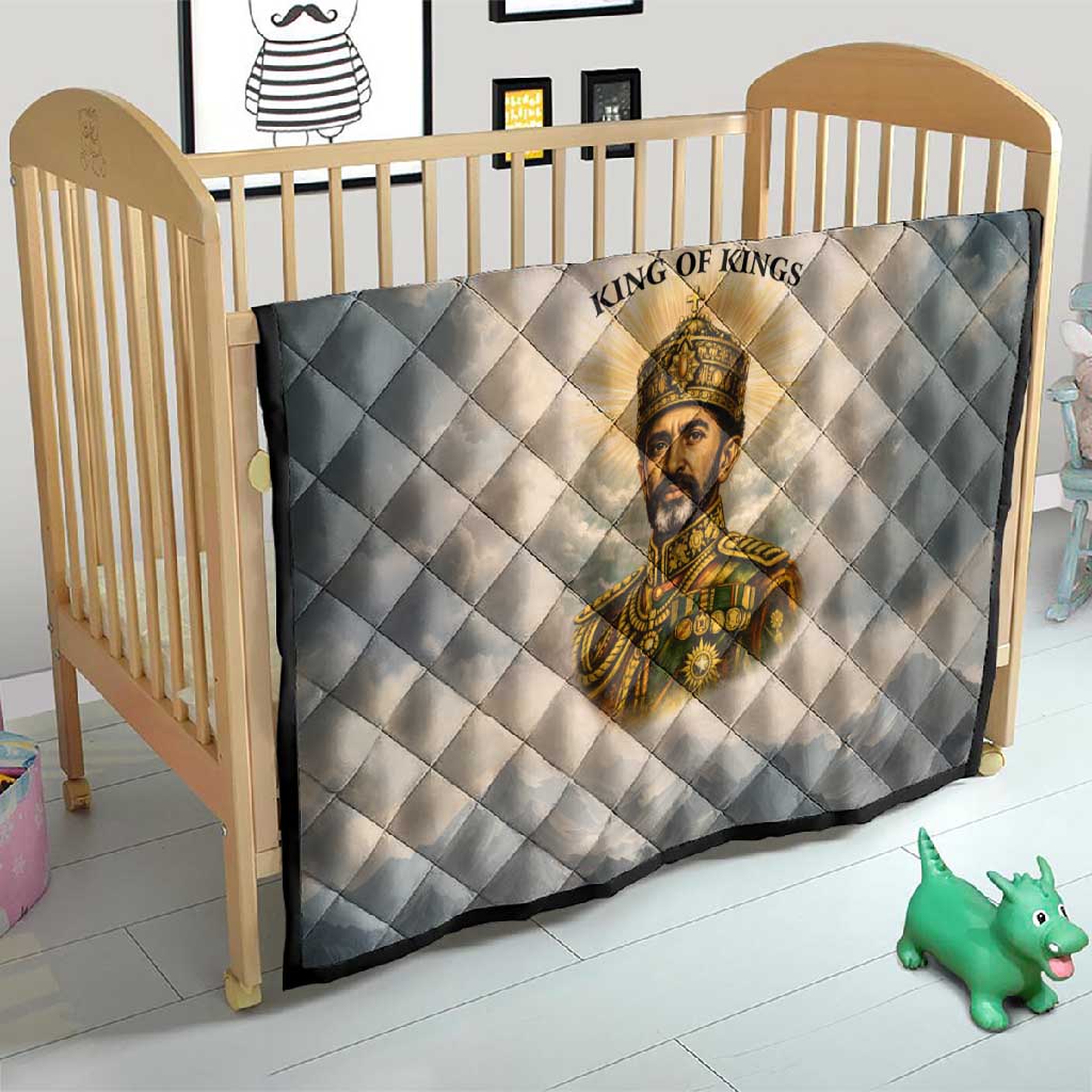 Haile Selassie I Ethiopia Quilt with King of Kings and Conquering Lion Cloud Rays and Regal Portrait - African Pride