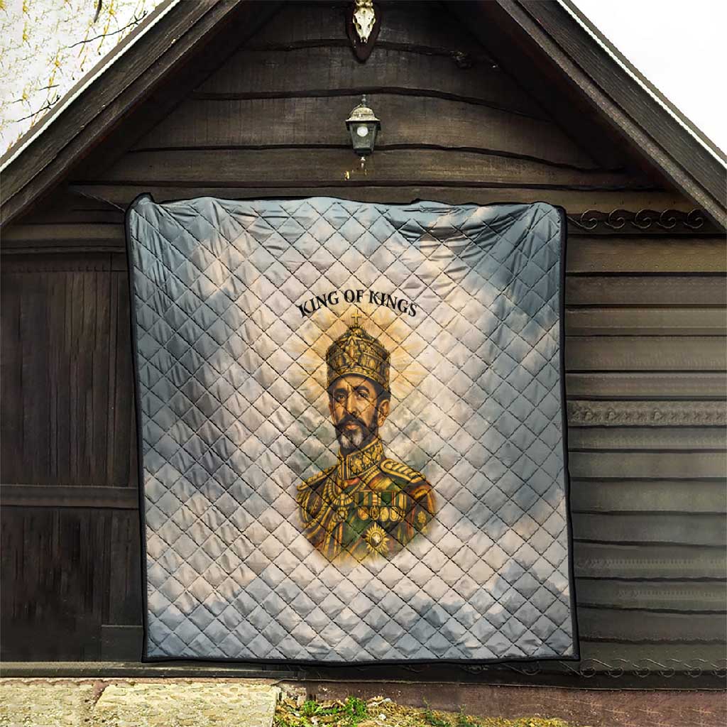 Haile Selassie I Ethiopia Quilt with King of Kings and Conquering Lion Cloud Rays and Regal Portrait - African Pride