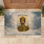 Haile Selassie I Ethiopia Rubber Doormat with King of Kings and Conquering Lion Cloud Rays and Regal Portrait - African Pride