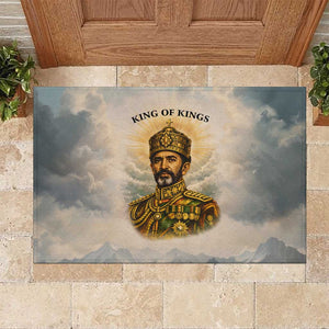 Haile Selassie I Ethiopia Rubber Doormat with King of Kings and Conquering Lion Cloud Rays and Regal Portrait - African Pride