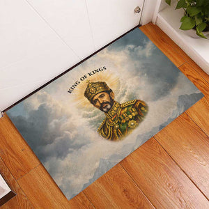 Haile Selassie I Ethiopia Rubber Doormat with King of Kings and Conquering Lion Cloud Rays and Regal Portrait - African Pride