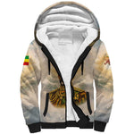 Haile Selassie I Ethiopia Sherpa Hoodie with King of Kings and Conquering Lion Cloud Rays and Regal Portrait