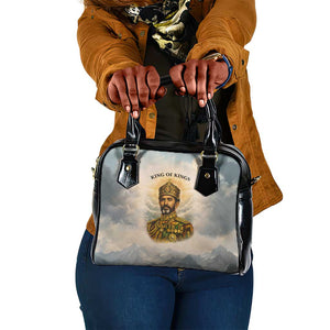 Haile Selassie I Ethiopia Shoulder Handbag with King of Kings and Conquering Lion Cloud Rays and Regal Portrait - African Pride