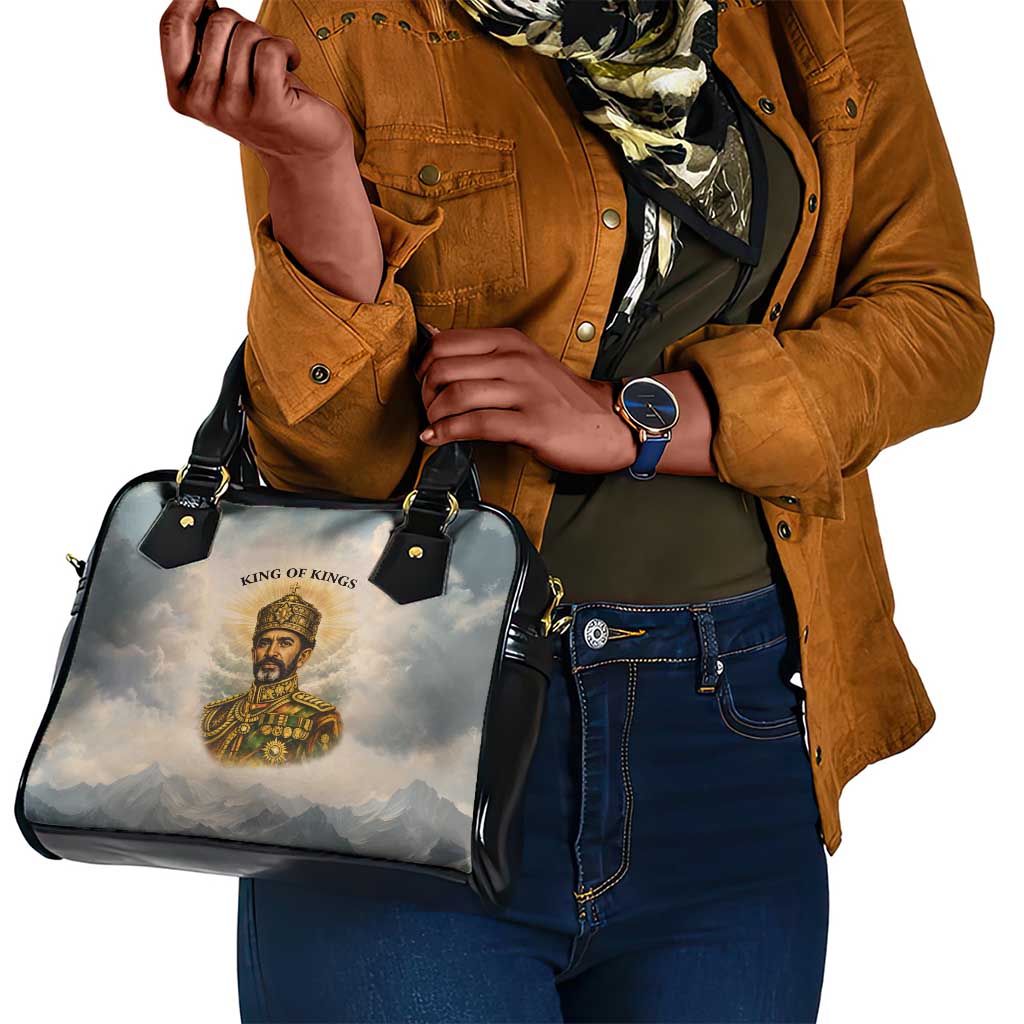 Haile Selassie I Ethiopia Shoulder Handbag with King of Kings and Conquering Lion Cloud Rays and Regal Portrait - African Pride