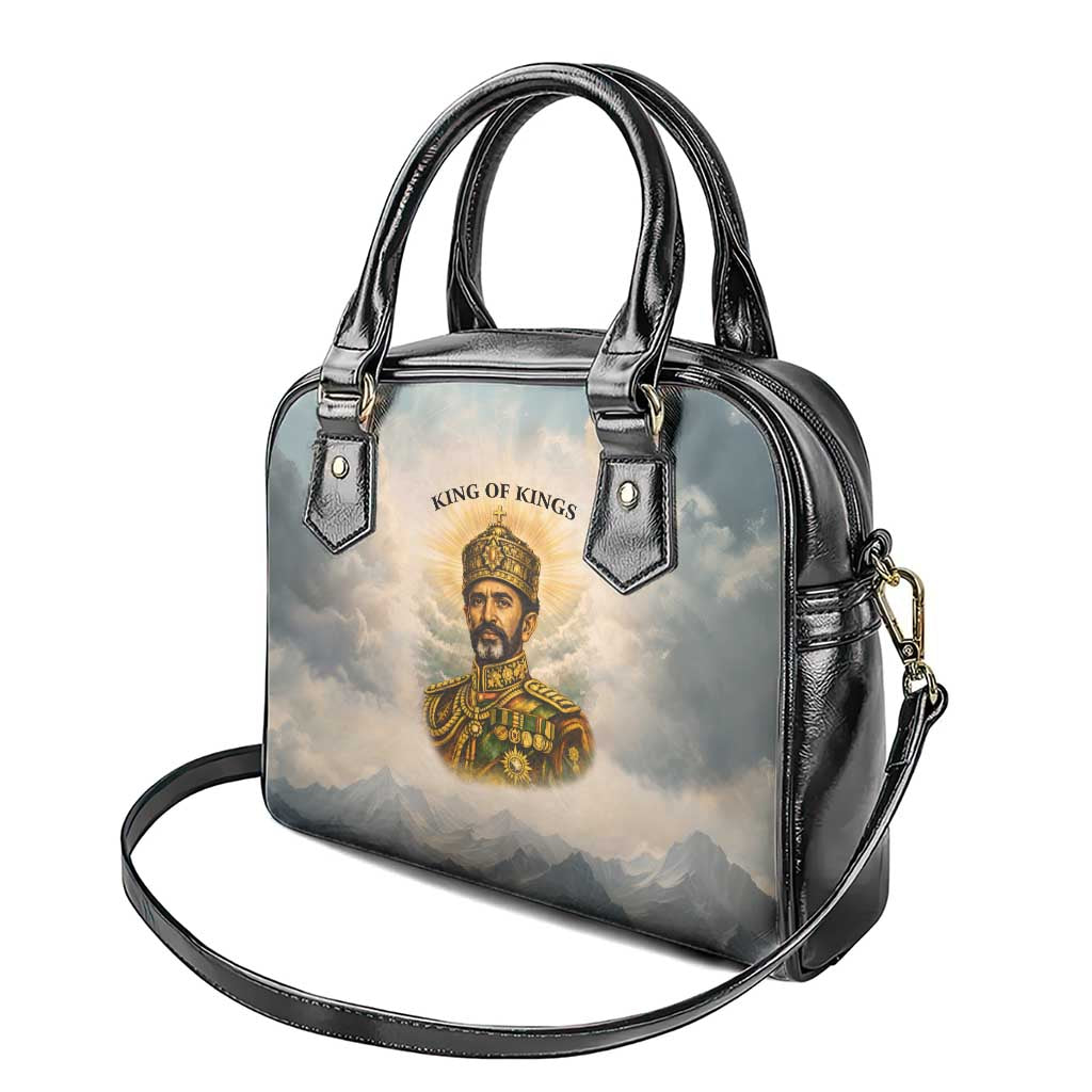 Haile Selassie I Ethiopia Shoulder Handbag with King of Kings and Conquering Lion Cloud Rays and Regal Portrait - African Pride