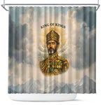 Haile Selassie I Ethiopia Shower Curtain with King of Kings and Conquering Lion Cloud Rays and Regal Portrait - African Pride