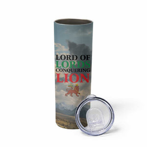 Haile Selassie I Ethiopia Skinny Tumbler with King of Kings and Conquering Lion Cloud Rays and Regal Portrait - African Pride