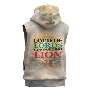 Haile Selassie I Ethiopia Sleeveless Hoodie with King of Kings and Conquering Lion Cloud Rays and Regal Portrait - African Pride