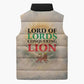 Haile Selassie I Ethiopia Sleeveless Puffer Jacket with King of Kings and Conquering Lion Cloud Rays and Regal Portrait