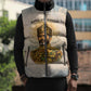 Haile Selassie I Ethiopia Sleeveless Puffer Jacket with King of Kings and Conquering Lion Cloud Rays and Regal Portrait
