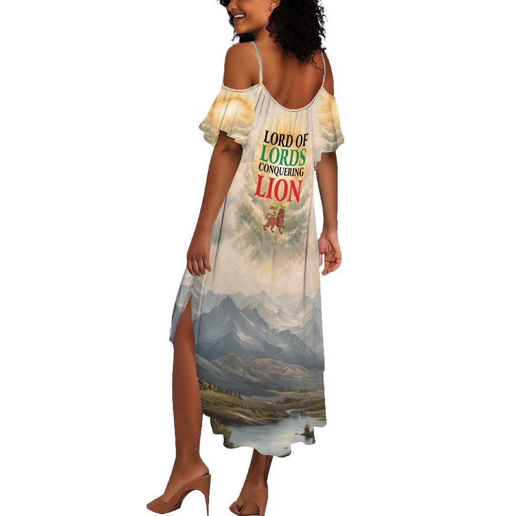Haile Selassie I Ethiopia Summer Maxi Dress with King of Kings and Conquering Lion Cloud Rays and Regal Portrait