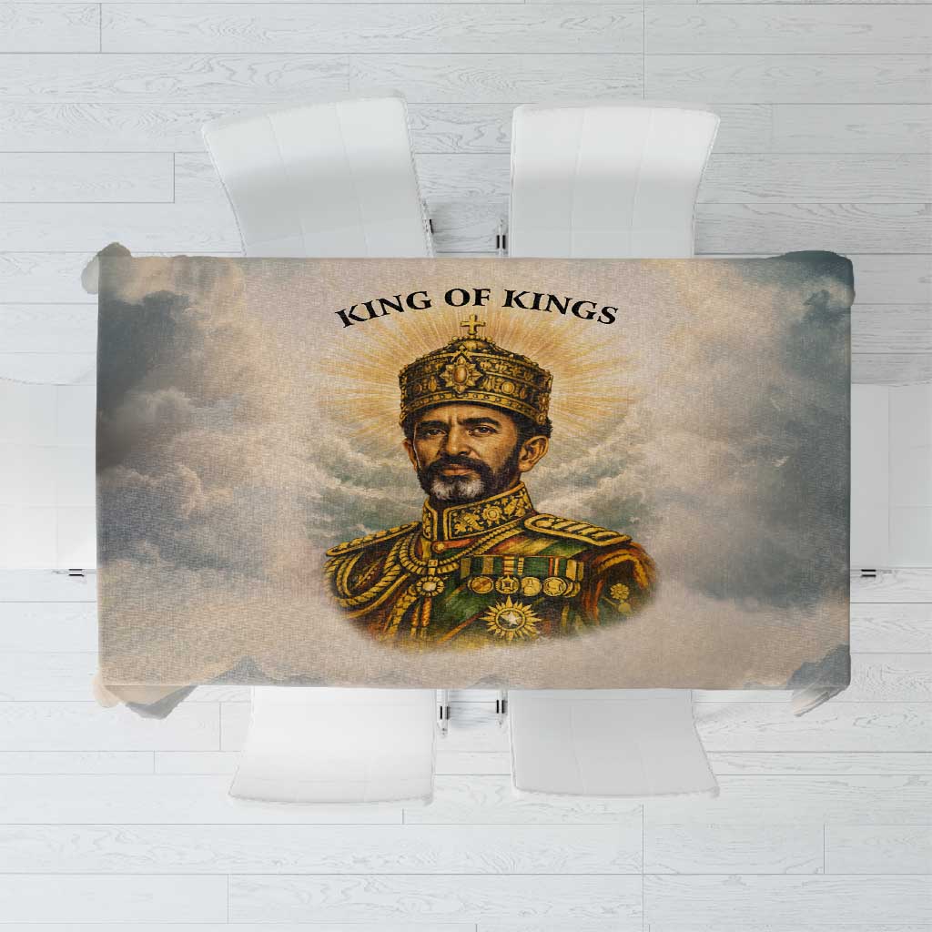 Haile Selassie I Ethiopia Tablecloth with King of Kings and Conquering Lion Cloud Rays and Regal Portrait - African Pride