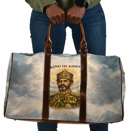 Haile Selassie I Ethiopia Travel Bag with King of Kings and Conquering Lion Cloud Rays and Regal Portrait - African Pride