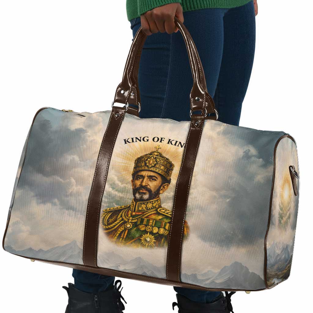 Haile Selassie I Ethiopia Travel Bag with King of Kings and Conquering Lion Cloud Rays and Regal Portrait - African Pride
