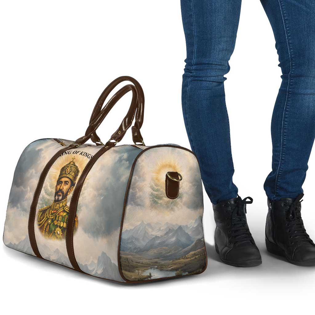 Haile Selassie I Ethiopia Travel Bag with King of Kings and Conquering Lion Cloud Rays and Regal Portrait - African Pride