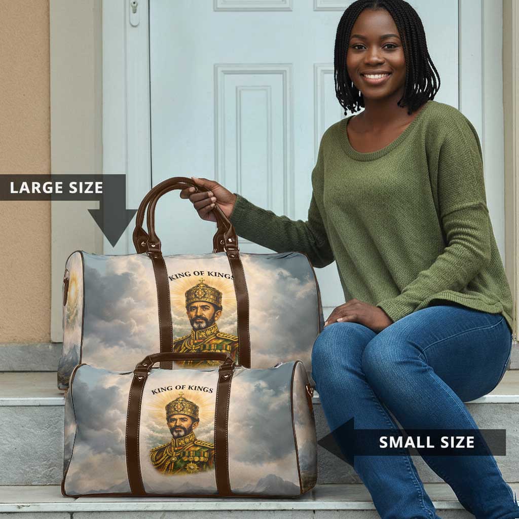Haile Selassie I Ethiopia Travel Bag with King of Kings and Conquering Lion Cloud Rays and Regal Portrait - African Pride