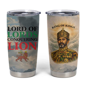 Haile Selassie I Ethiopia Tumbler Cup with King of Kings and Conquering Lion Cloud Rays and Regal Portrait - African Pride