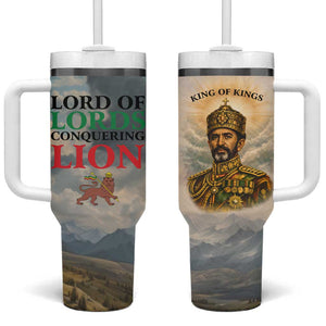 Haile Selassie I Ethiopia Tumbler With Handle with King of Kings and Conquering Lion Cloud Rays and Regal Portrait - African Pride