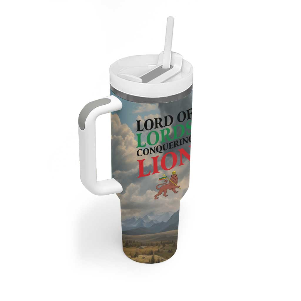Haile Selassie I Ethiopia Tumbler With Handle with King of Kings and Conquering Lion Cloud Rays and Regal Portrait - African Pride