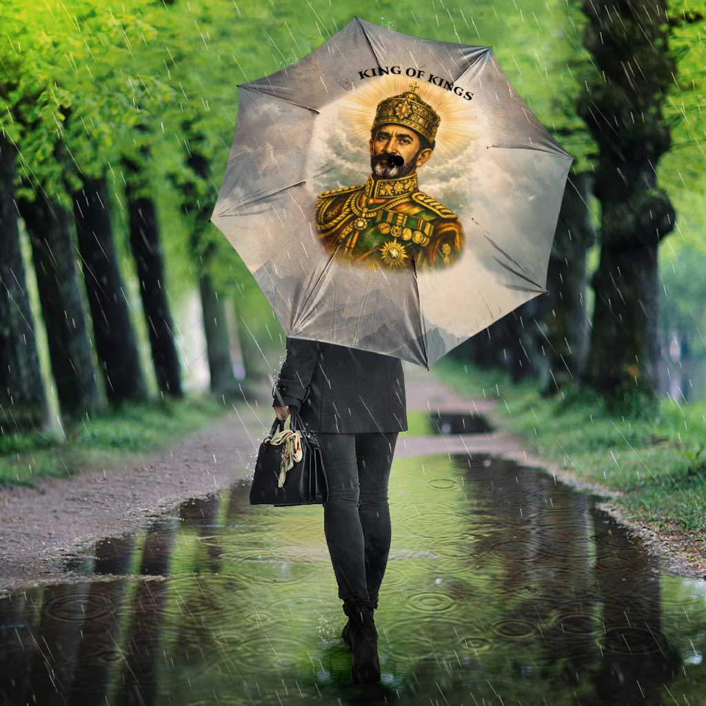 Haile Selassie I Ethiopia Umbrella with King of Kings and Conquering Lion Cloud Rays and Regal Portrait - African Pride