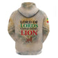Haile Selassie I Ethiopia Zip Hoodie with King of Kings and Conquering Lion Cloud Rays and Regal Portrait