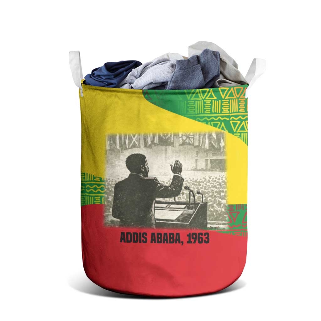 Ethiopia Haile Selassie I Laundry Basket with Addis Ababa 1963 Speech Quote Pan-African Flag Colors and Kente Pattern - African Pride