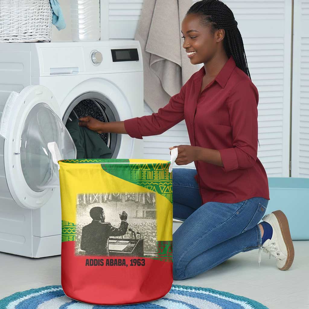 Ethiopia Haile Selassie I Laundry Basket with Addis Ababa 1963 Speech Quote Pan-African Flag Colors and Kente Pattern - African Pride