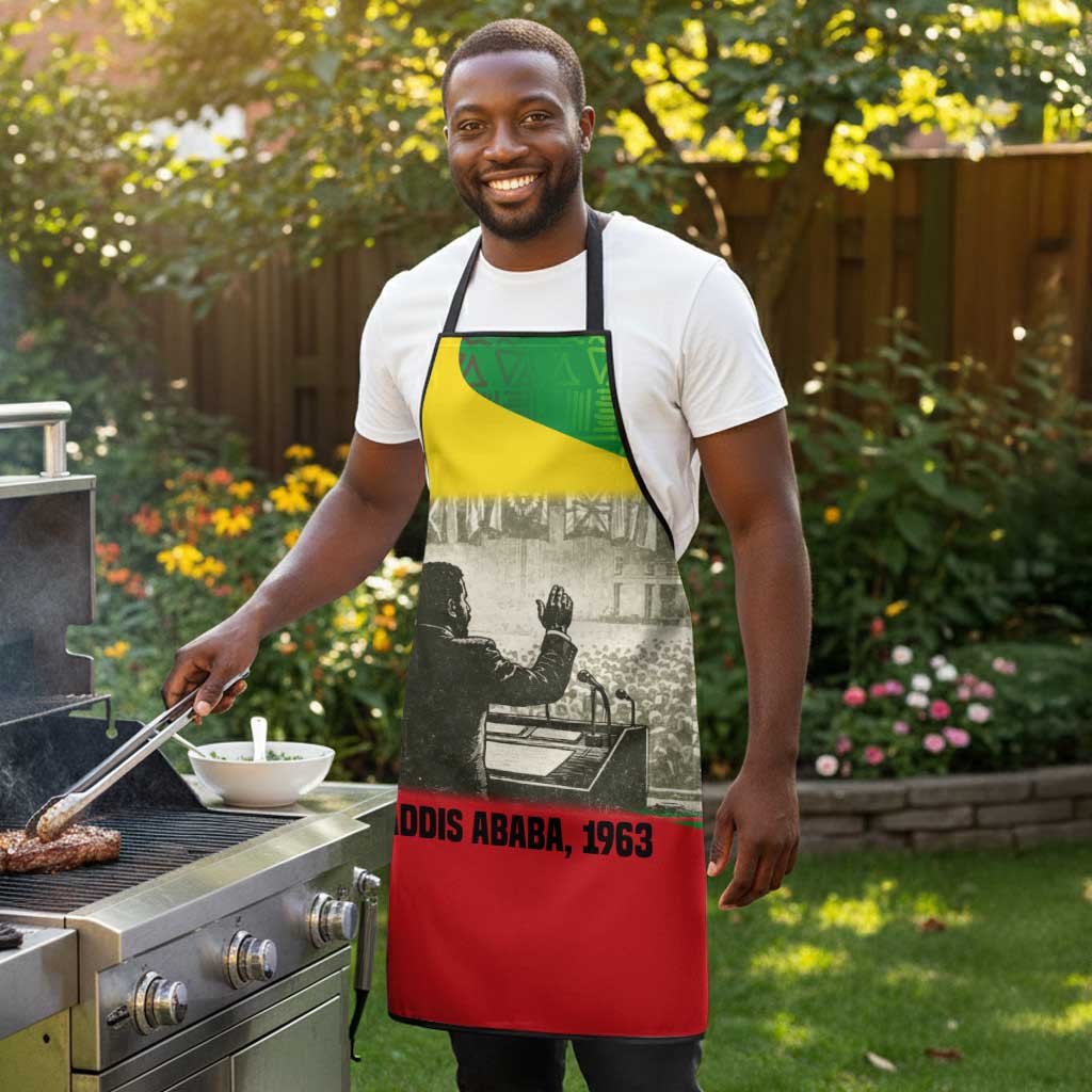 Ethiopia Haile Selassie I Apron with Addis Ababa 1963 Speech Quote Pan-African Flag Colors and Kente Pattern - African Pride