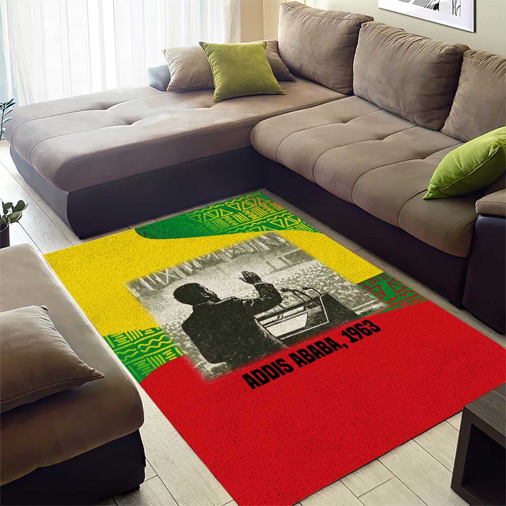 Ethiopia Haile Selassie I Area Rug with Addis Ababa 1963 Speech Quote Pan-African Flag Colors and Kente Pattern - African Pride