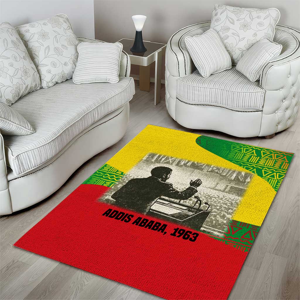 Ethiopia Haile Selassie I Area Rug with Addis Ababa 1963 Speech Quote Pan-African Flag Colors and Kente Pattern - African Pride