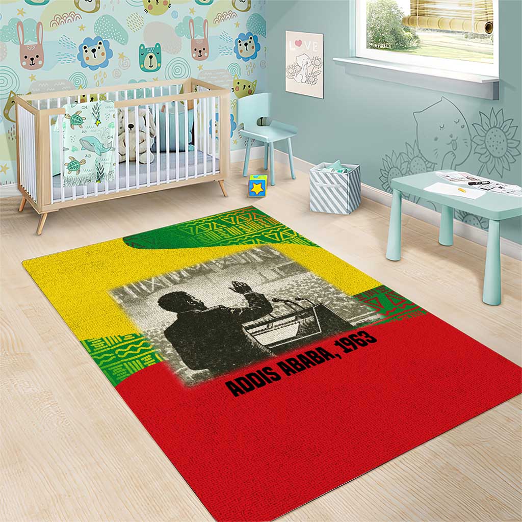 Ethiopia Haile Selassie I Area Rug with Addis Ababa 1963 Speech Quote Pan-African Flag Colors and Kente Pattern - African Pride