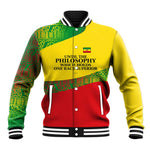 Ethiopia Haile Selassie I Baseball Jacket with Addis Ababa 1963 Speech Quote Pan-African Flag Colors and Kente Pattern - African Pride