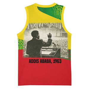 Ethiopia Haile Selassie I Basketball Jersey with Addis Ababa 1963 Speech Quote Pan-African Flag Colors and Kente Pattern - African Pride
