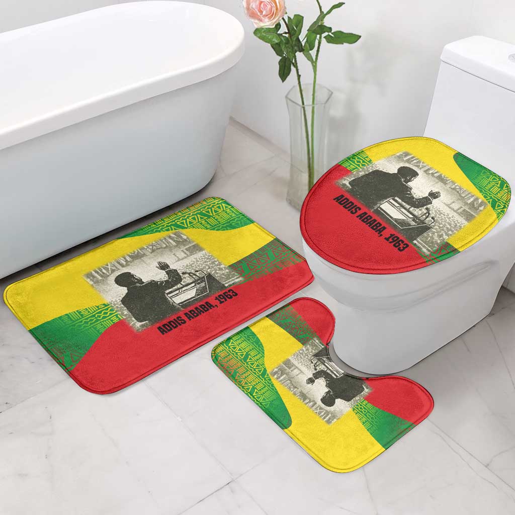 Ethiopia Haile Selassie I Bathroom Set with Addis Ababa 1963 Speech Quote Pan-African Flag Colors and Kente Pattern - African Pride