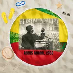 Ethiopia Haile Selassie I Beach Blanket with Addis Ababa 1963 Speech Quote Pan-African Flag Colors and Kente Pattern - African Pride