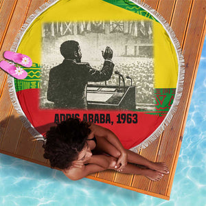 Ethiopia Haile Selassie I Beach Blanket with Addis Ababa 1963 Speech Quote Pan-African Flag Colors and Kente Pattern - African Pride